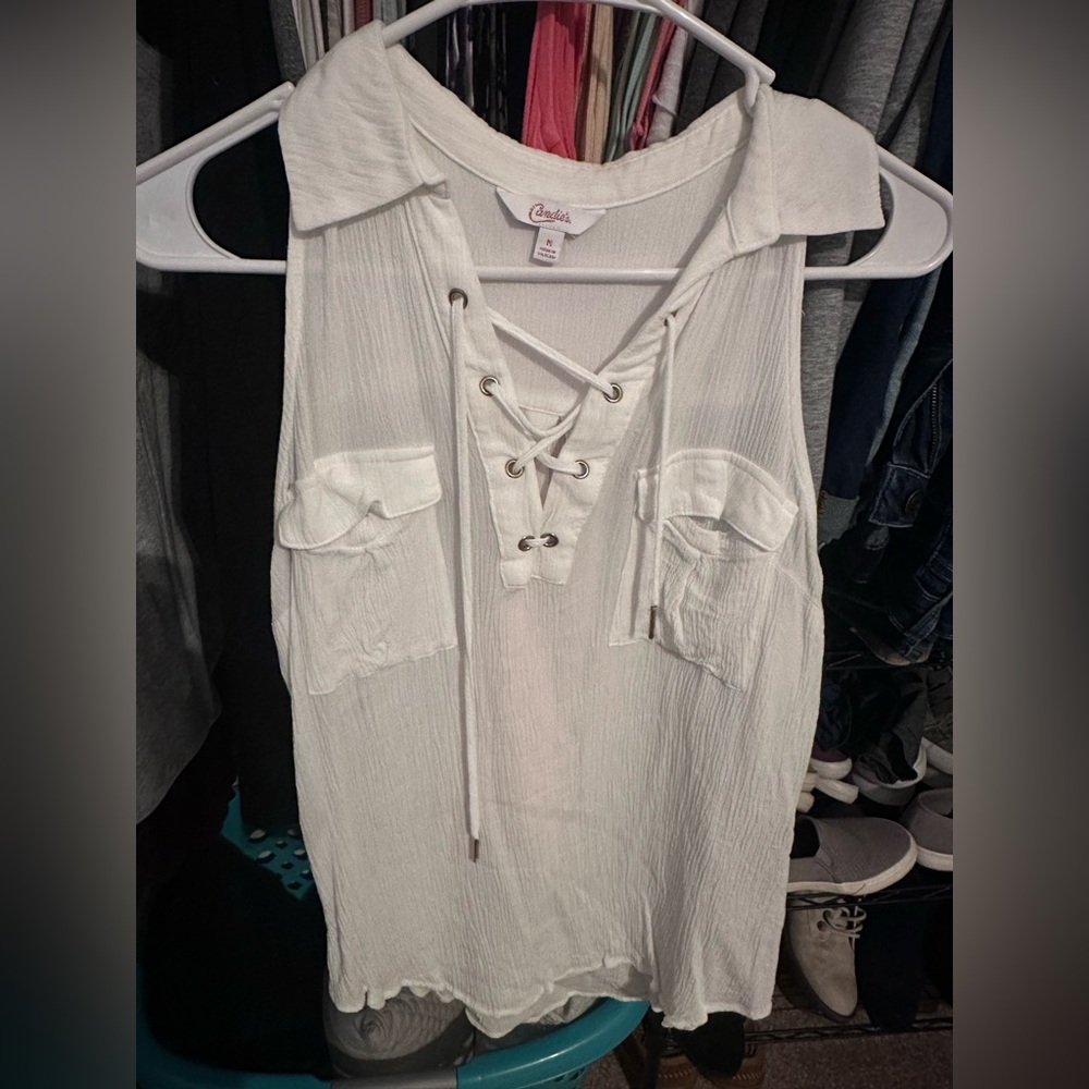 Candie's White Lace-Up Sleeveless Top